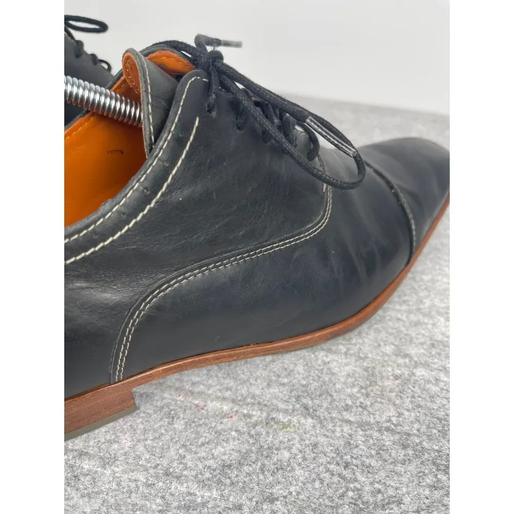 Van Lier‎ men's classic black oxford dress shoes size 10, contrast stitching